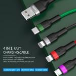 Kakusiga Fast Charging Data Cable Nylon Braided USB With 4 In 1 (1 Type C, 1 Micro And 2 Lightning Connector)