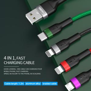 Kakusiga Fast Charging Data Cable Nylon Braided USB With 4 In 1 (1 Type C, 1 Micro And 2 Lightning Connector)