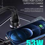 Kakusiga Universal 53W Dual PD+QC3.0 Three-Port Super Fast Car Charger